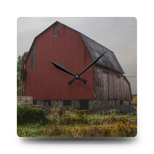 Roadside Stone Red Rustic Farmhouse Acrylic Analog Wall Clock 10.75'' × 10.75'' (Square)