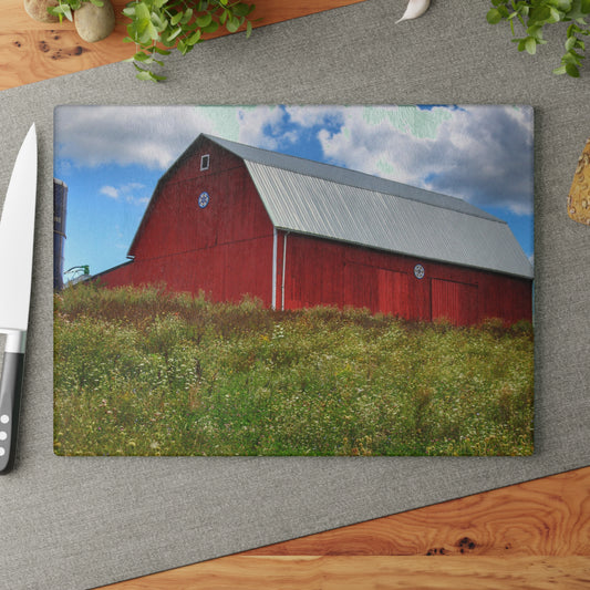 U R There Photography South Henderson Road Hilltop Red III Rustic Farmhouse Tempered-Glass Cutting Board