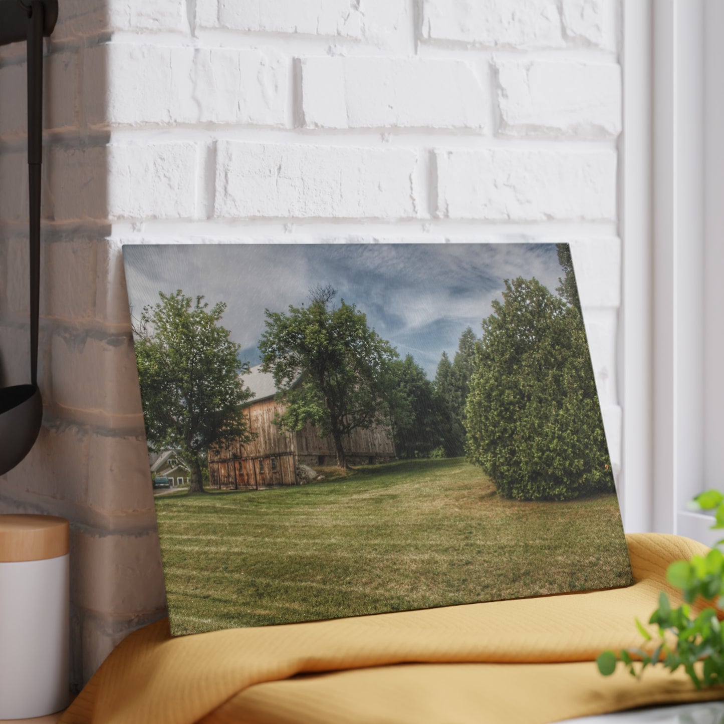 U R There Photography Thistle Valley Weathered Grey Rustic Farmhouse Tempered-Glass Cutting Board
