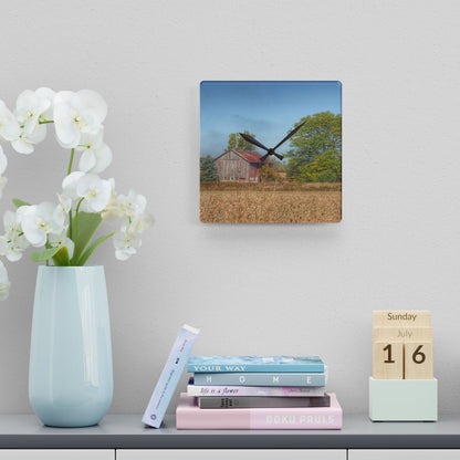U R There Photography Brown City Wellman Line Road Little Red Rustic Farmhouse Acrylic Analog Wall Clock