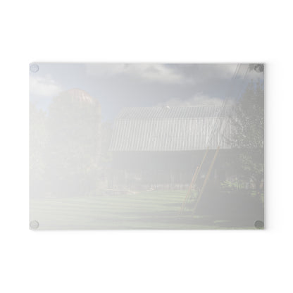 U R There Photography Ludwig Road Summer Grey and Silo Rustic Farmhouse Tempered-Glass Cutting Board