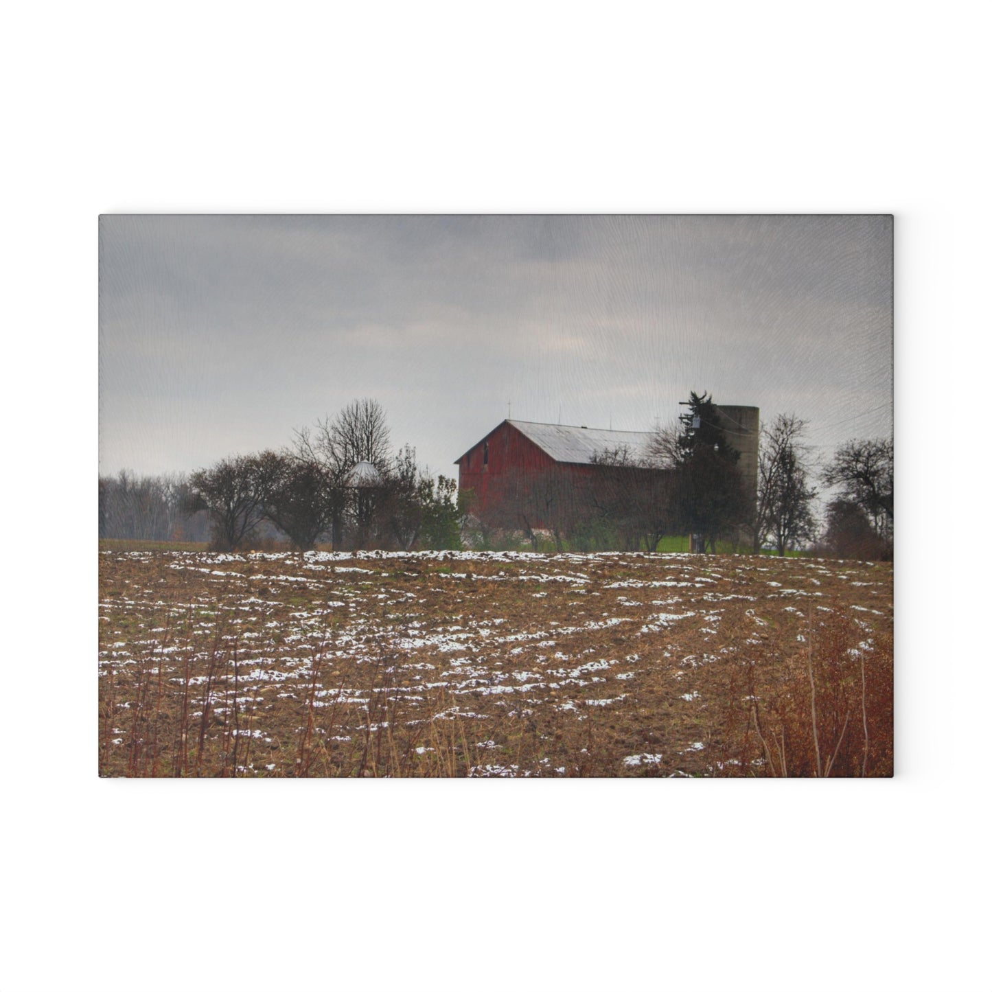 U R There Photography Brook Road Red Rustic Farmhouse Tempered-Glass Cutting Board