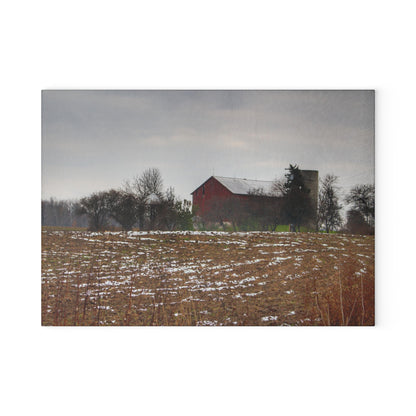 U R There Photography Brook Road Red Rustic Farmhouse Tempered-Glass Cutting Board