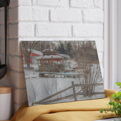 U R There Photography Columbiaville Gazebo in Winter Rustic Farmhouse Tempered-Glass Cutting Board