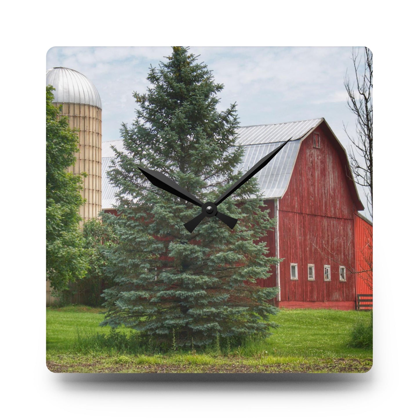 U R There Photography German Road Red I Rustic Farmhouse Acrylic Analog Wall Clock