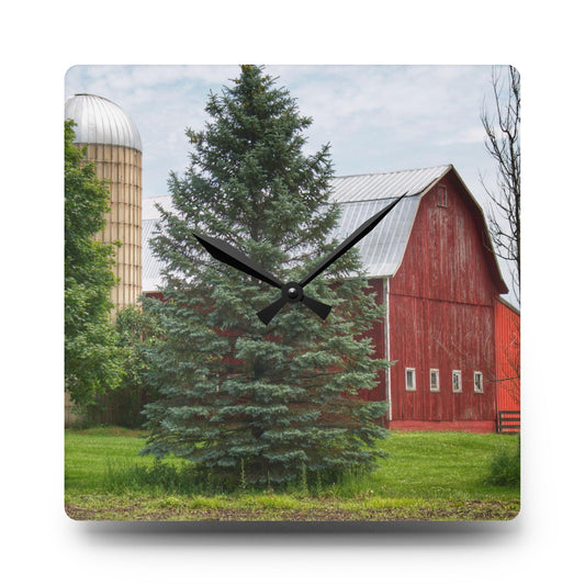 German Road Red I Rustic Farmhouse Acrylic Analog Wall Clock 10.75'' × 10.75'' (Square)