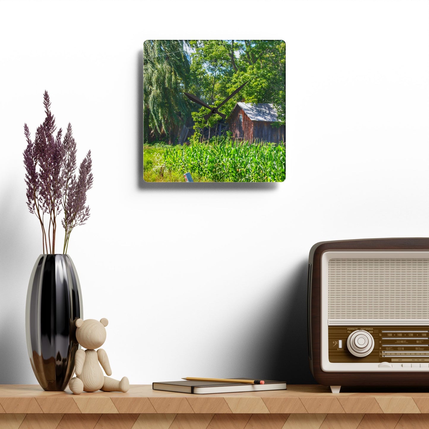 U R There Photography Roadside Ruin Rustic Farmhouse Acrylic Analog Wall Clock
