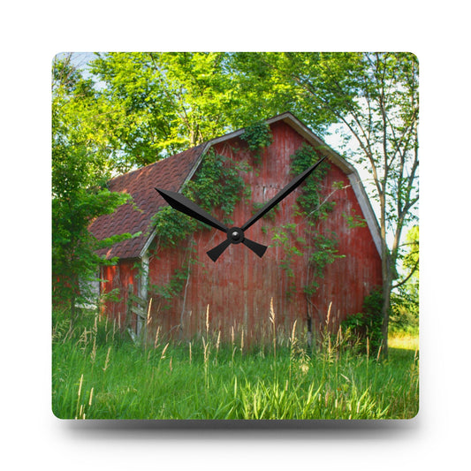 Murphy Lake Road Old Red Rustic Farmhouse Acrylic Analog Wall Clock 10.75'' × 10.75'' (Square)