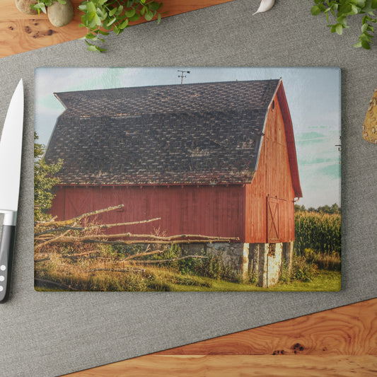 U R There Photography Otter Lake Road Red II Rustic Farmhouse Tempered-Glass Cutting Board