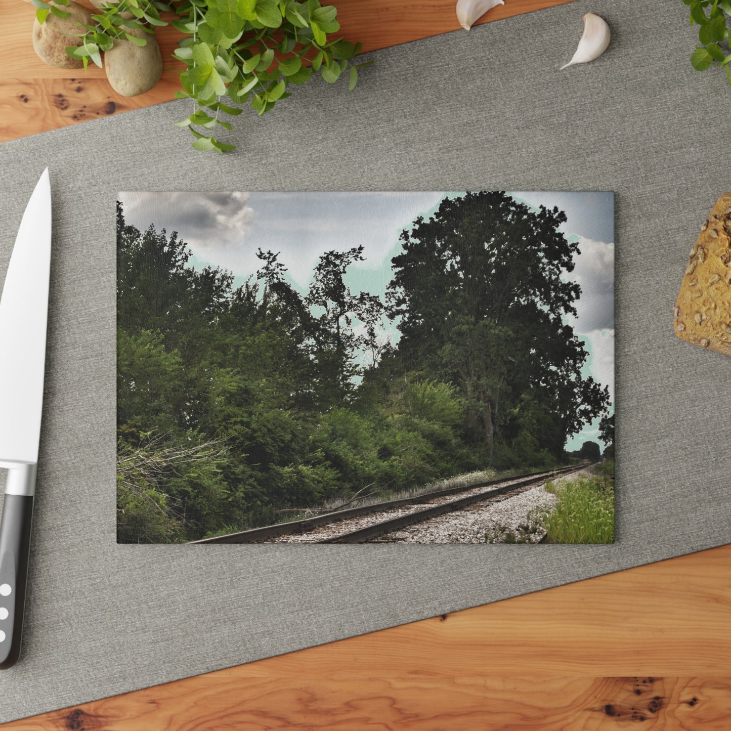 U R There Photography Michigan Rails Rustic Farmhouse Tempered-Glass Cutting Board