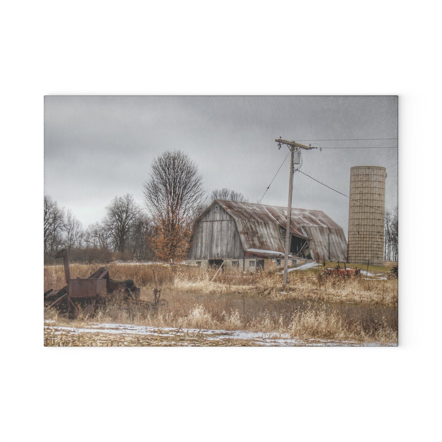 U R There Photography Norway Lake Road Grey Rustic Farmhouse Tempered-Glass Cutting Board