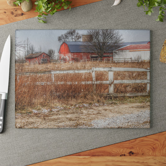 U R There Photography Mound Road Reds Rustic Farmhouse Tempered-Glass Cutting Board