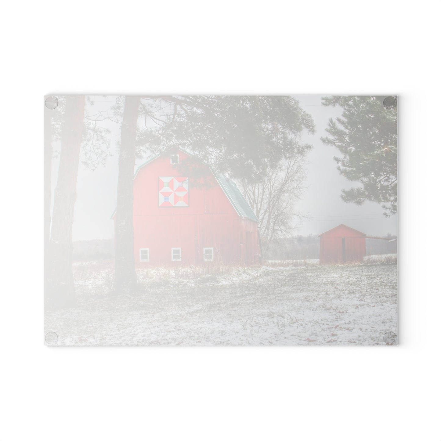 U R There Photography McKail Road Quilted Red Rustic Farmhouse Tempered-Glass Cutting Board
