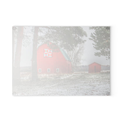 U R There Photography McKail Road Quilted Red Rustic Farmhouse Tempered-Glass Cutting Board