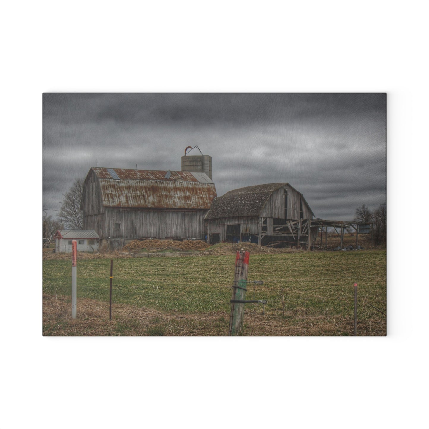U R There Photography Dodge Road Grey II Rustic Farmhouse Tempered-Glass Cutting Board