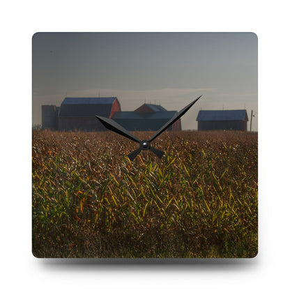 U R There Photography Slattery Road Farm and Cornfield I Rustic Farmhouse Acrylic Analog Wall Clock