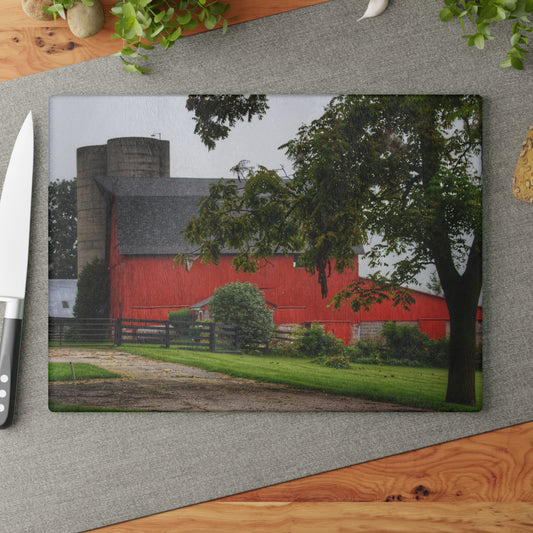 Barn Boutique Rustic Tempered-Glass Cutting Board| Five Lakes Road Red