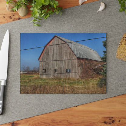 U R There Photography Dodge Road Grey I Rustic Farmhouse Tempered-Glass Cutting Board