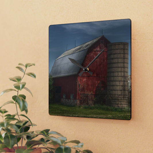 U R There Photography McDowell Road Red Rustic Farmhouse Acrylic Analog Wall Clock