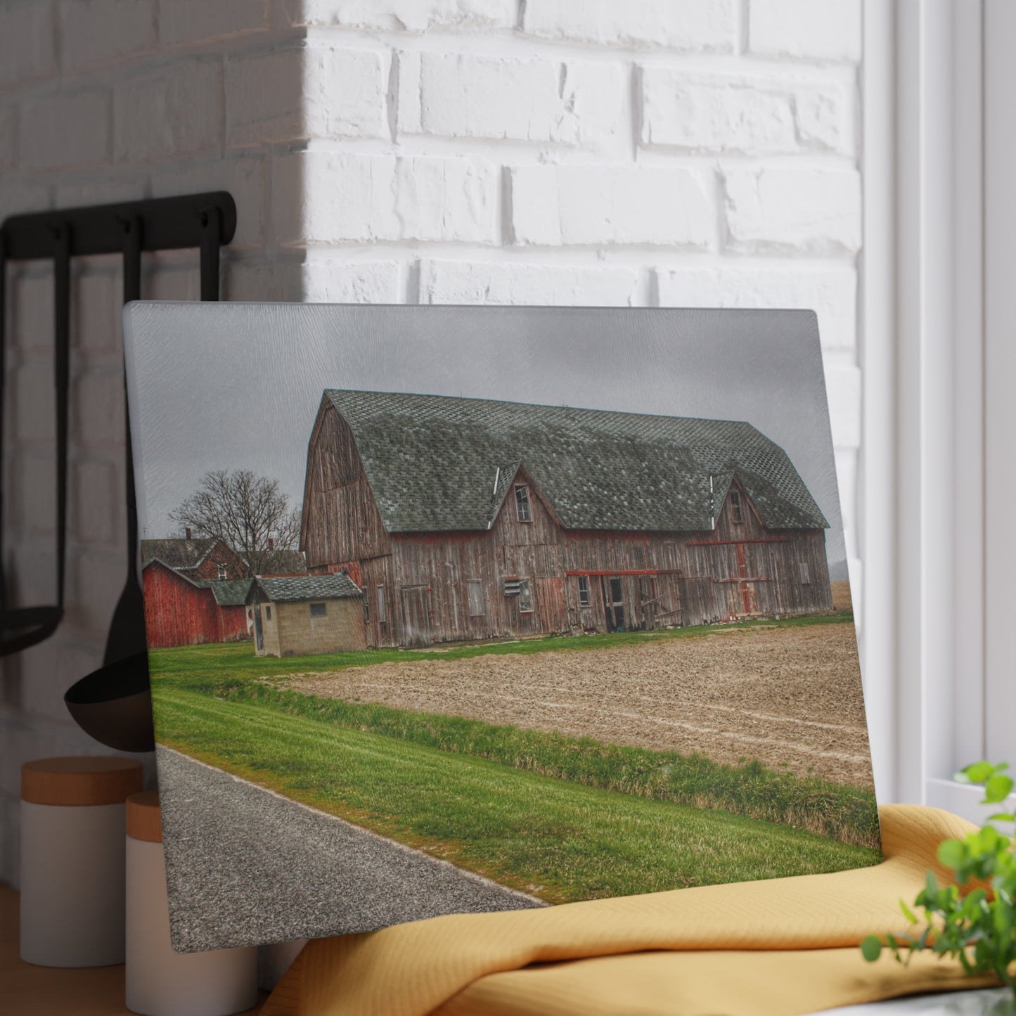 U R There Photography Roedel Roadside Reds I Rustic Farmhouse Tempered-Glass Cutting Board