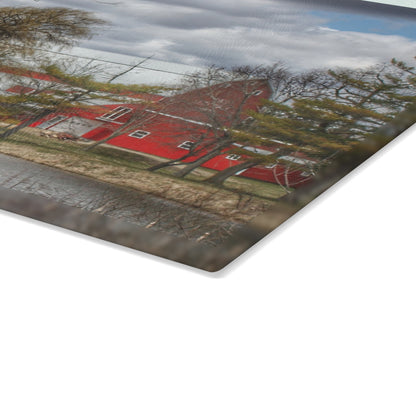 U R There Photography Hadley Road Hidden Red Rustic Farmhouse Tempered-Glass Cutting Board