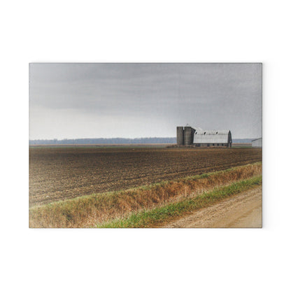 U R There Photography North Gates Road Old Grey I Rustic Farmhouse Tempered-Glass Cutting Board 8"x 11"
