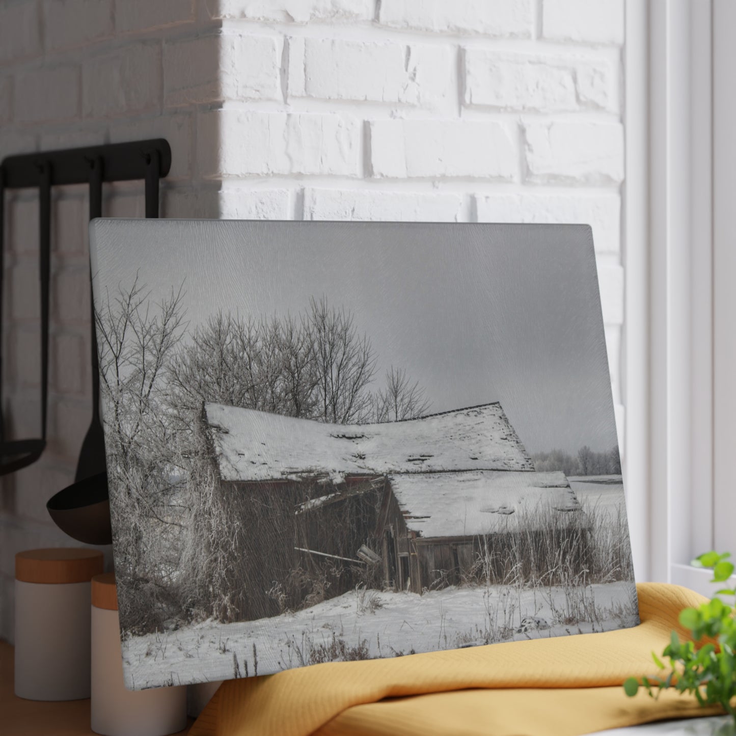 U R There Photography Grey Shacks of Mayville Rustic Farmhouse Tempered-Glass Cutting Board