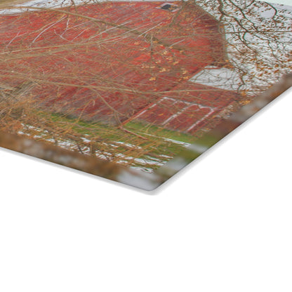 U R There Photography Holmes Road Red I Rustic Farmhouse Tempered-Glass Cutting Board