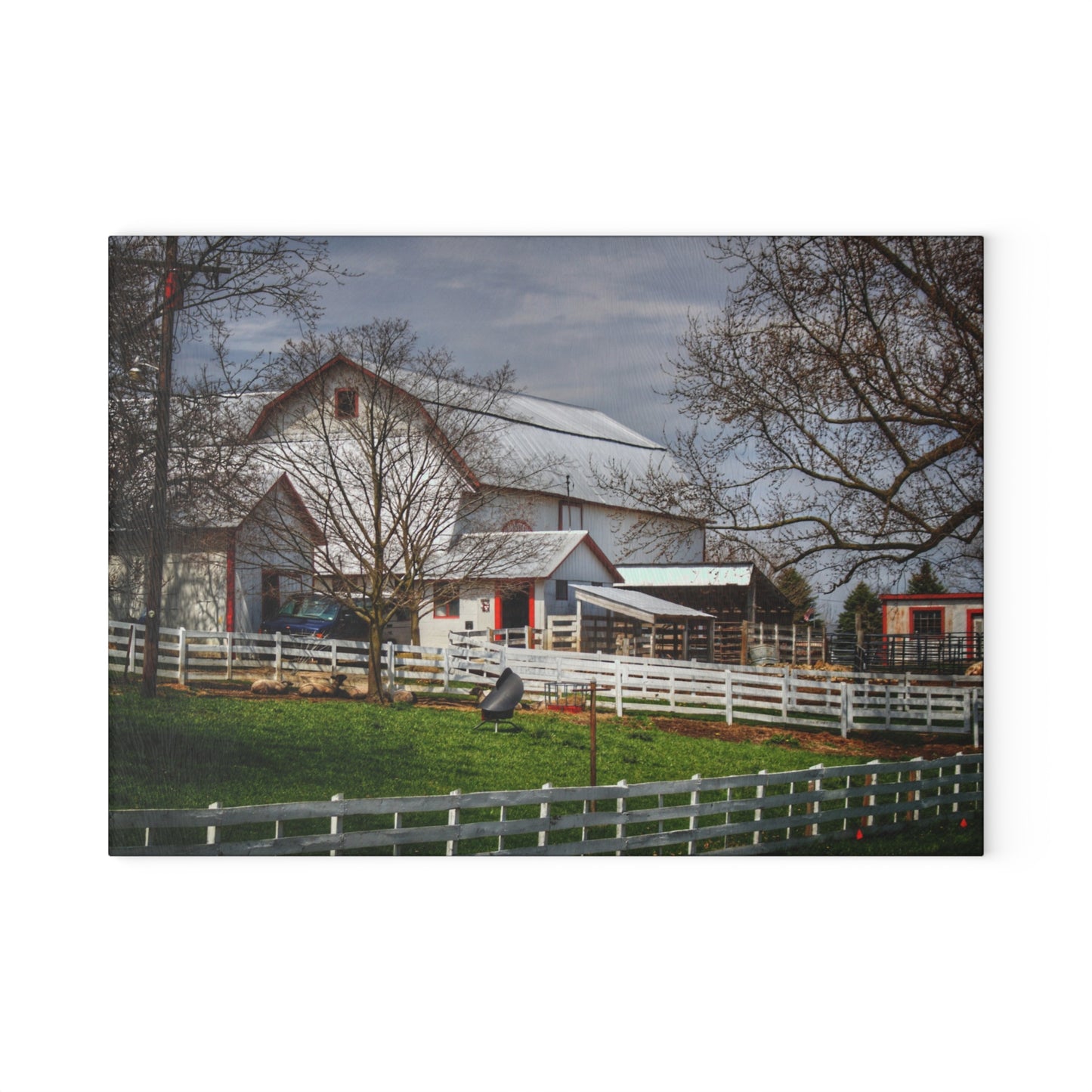 U R There Photography Henderson Whites Rustic Farmhouse Tempered-Glass Cutting Board