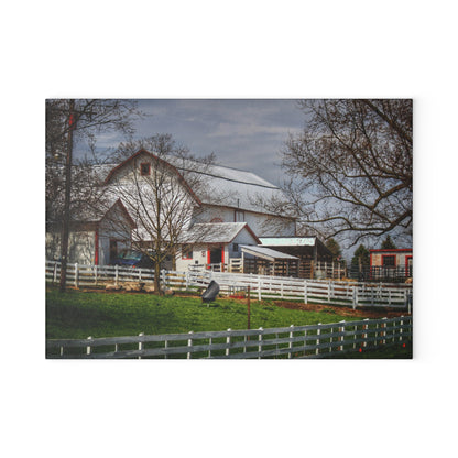 U R There Photography Henderson Whites Rustic Farmhouse Tempered-Glass Cutting Board