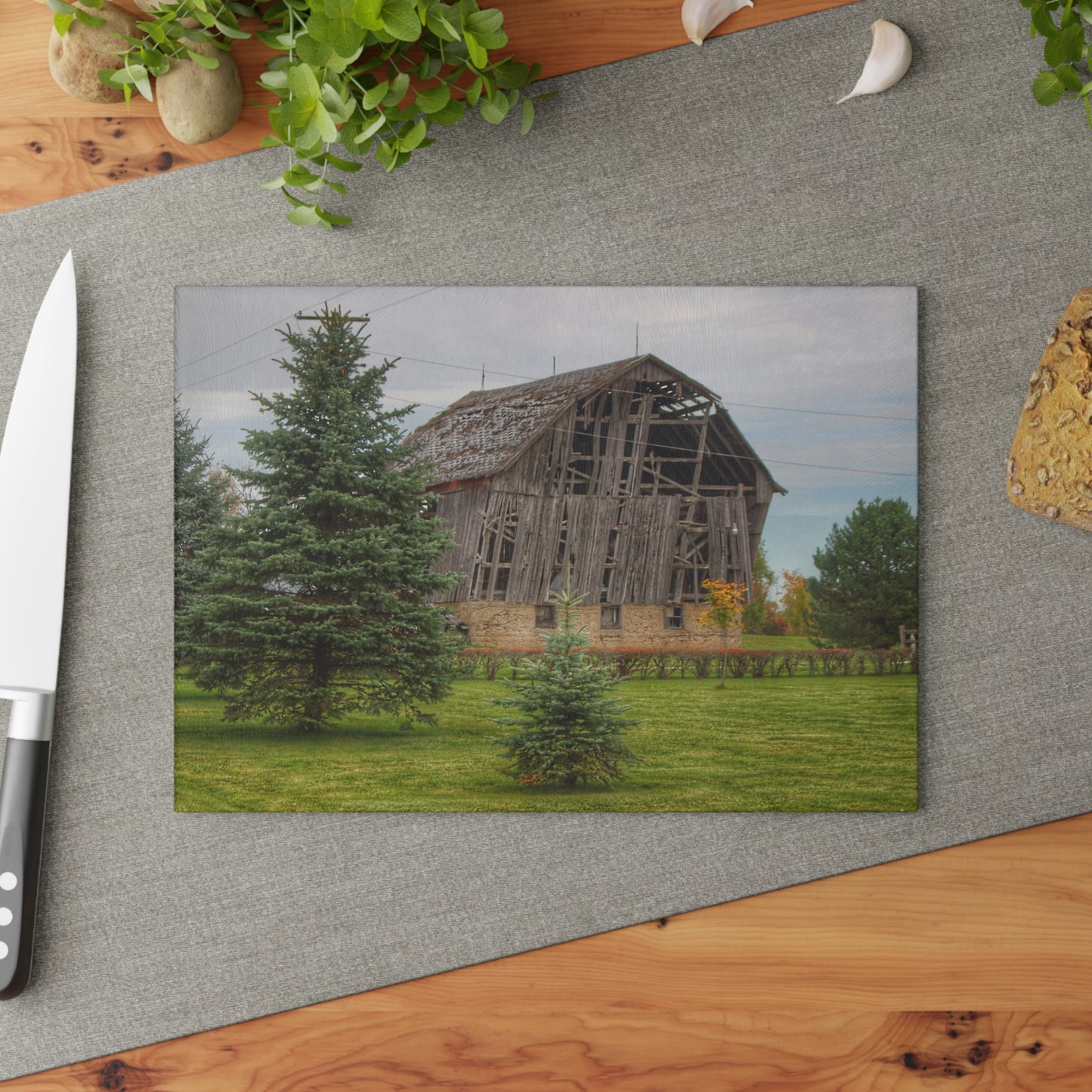U R There Photography Rich Road Falling Grey I Rustic Farmhouse Tempered-Glass Cutting Board
