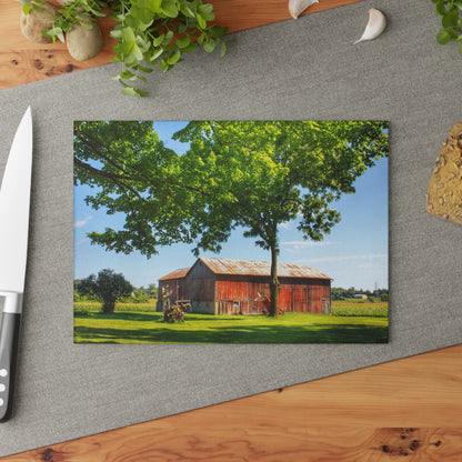 U R There Photography Hunters Creek Little Red Cow Barn Rustic Farmhouse Tempered-Glass Cutting Board