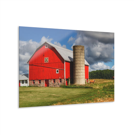 U R There Photography West Brown Road Red and Silo Rustic Farmhouse Acrylic Wall Print