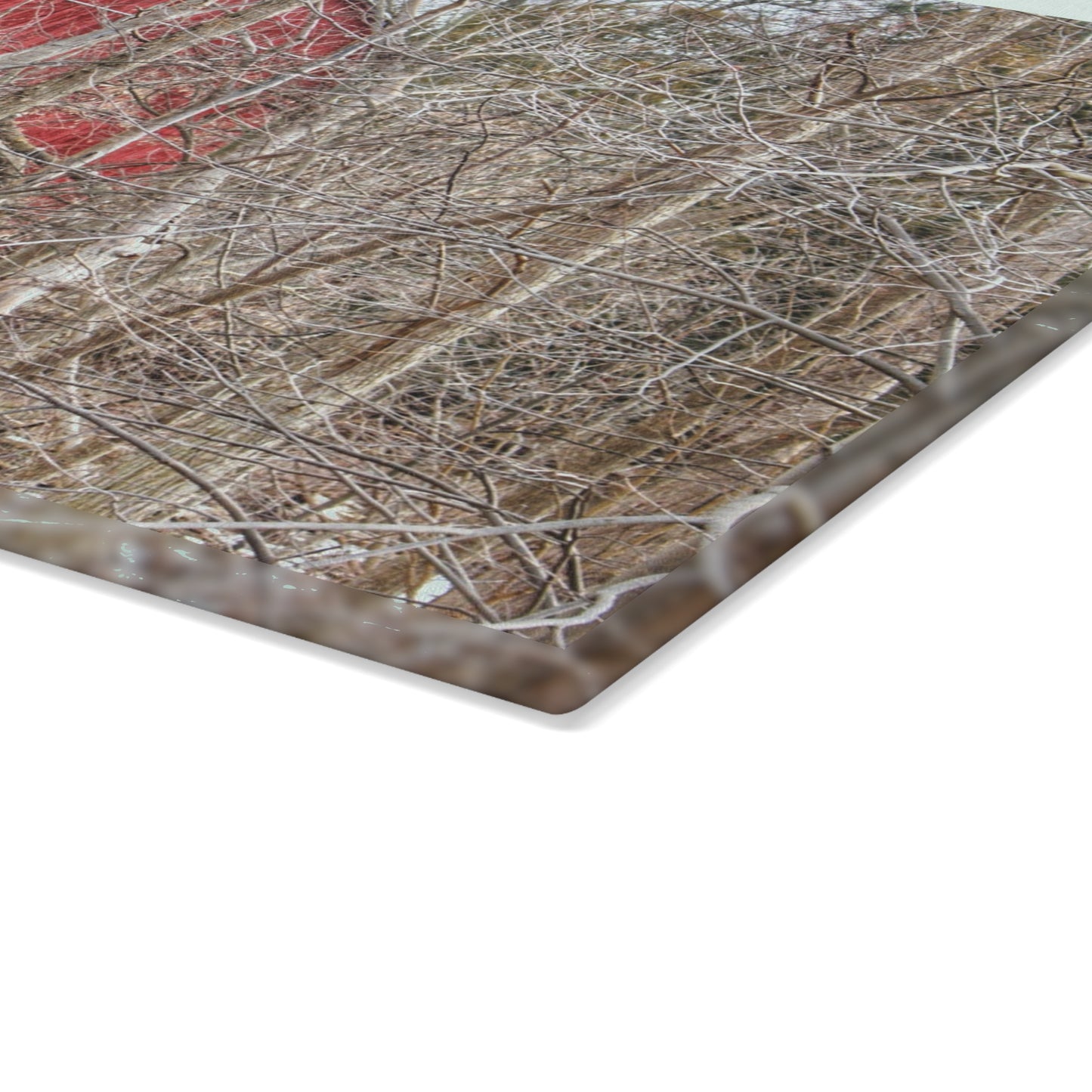 U R There Photography Lake Pleasant Hidden Red Rustic Farmhouse Tempered-Glass Cutting Board