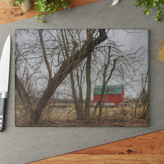 U R There Photography Daley Road Red II Rustic Farmhouse Tempered-Glass Cutting Board