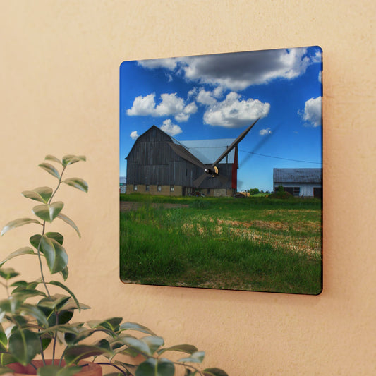 U R There Photography Cass City Elmwood Grey Rustic Farmhouse Acrylic Analog Wall Clock