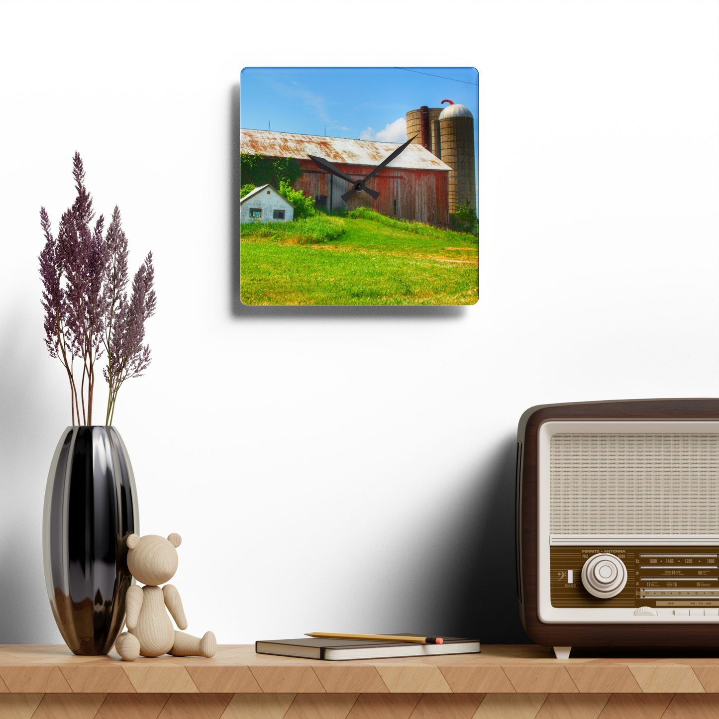 U R There Photography Marlette Red I Rustic Farmhouse Acrylic Analog Wall Clock