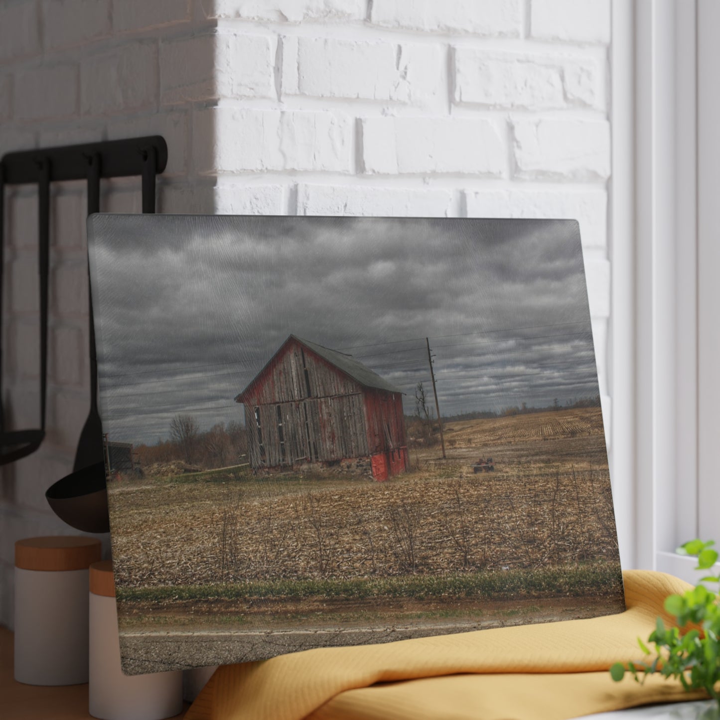 U R There Photography Barnes Road Little Red III Rustic Farmhouse Tempered-Glass Cutting Board
