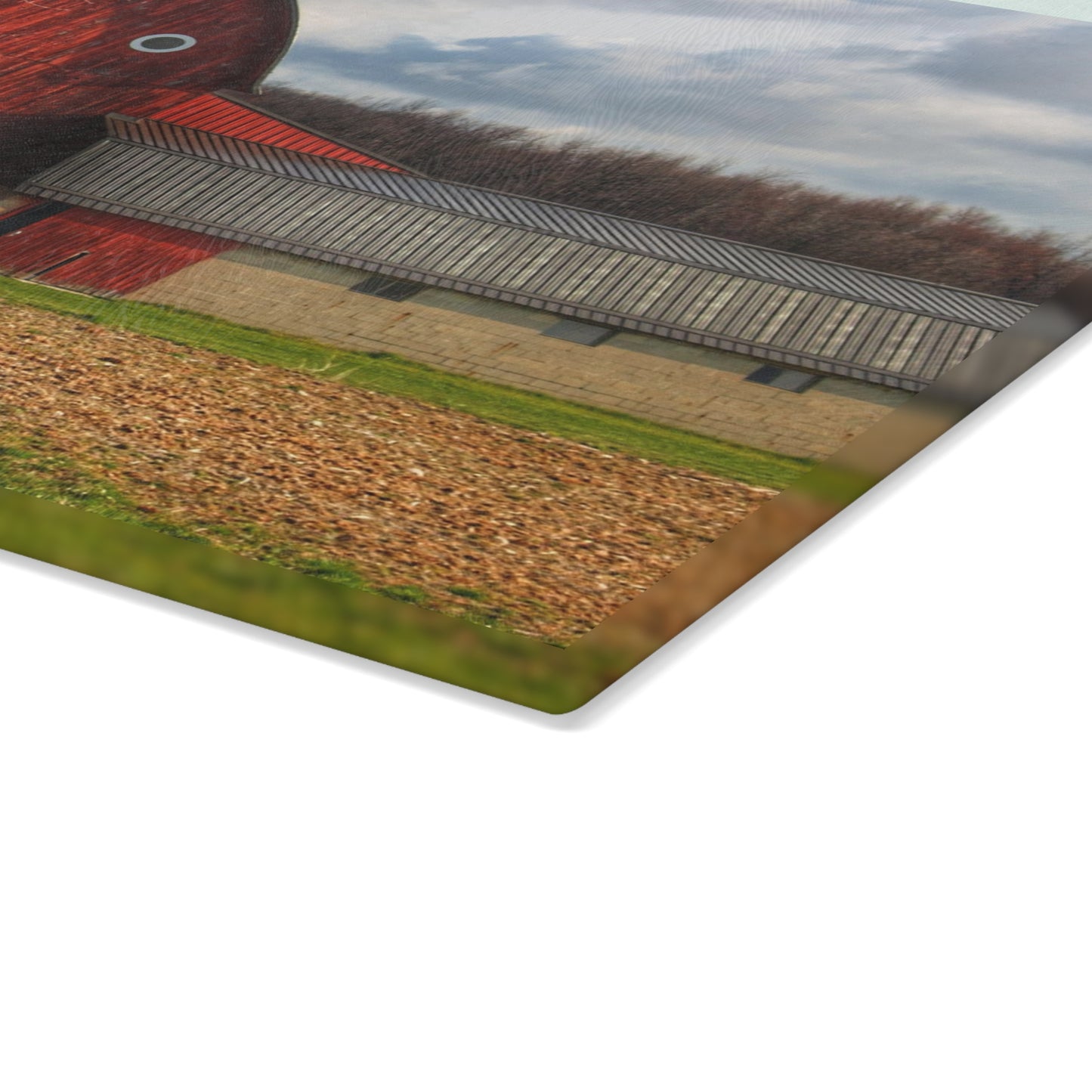 U R There Photography Clear Lake Road Fieldstone Red Rustic Farmhouse Tempered-Glass Cutting Board