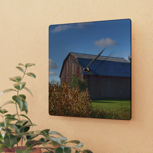 U R There Photography Croswell Fargo Road Red Rustic Farmhouse Acrylic Analog Wall Clock