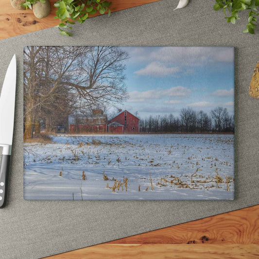 Rustic Farmhouse Cutting Board Featuring Across Barnes Roads Frozen Corn Field