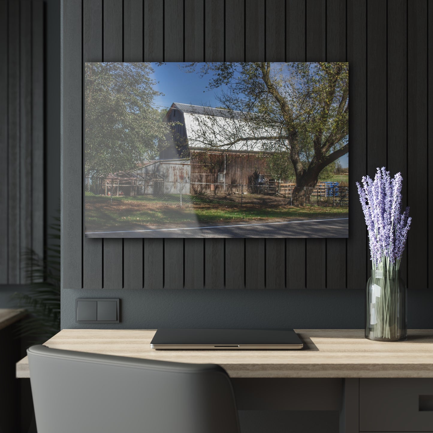 U R There Photography Birch Run Road Grey Rustic Farmhouse Acrylic Wall Print