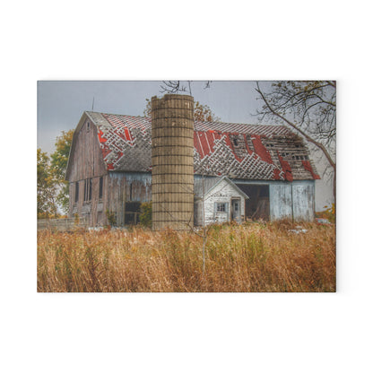 U R There Photography Hill Road Roadside Grey I Rustic Farmhouse Tempered-Glass Cutting Board