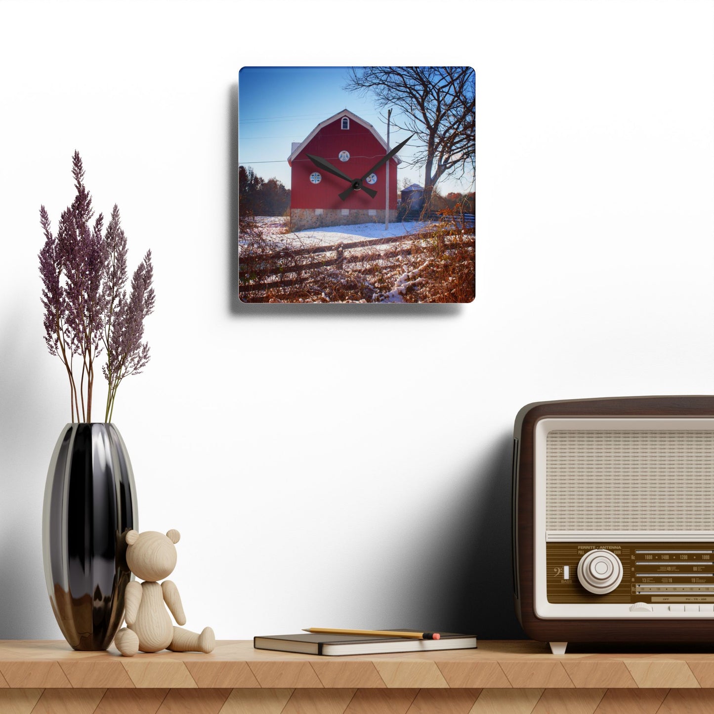 U R There Photography Groveland Red Rustic Farmhouse Acrylic Analog Wall Clock