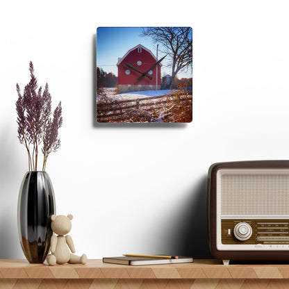 U R There Photography Groveland Red Rustic Farmhouse Acrylic Analog Wall Clock