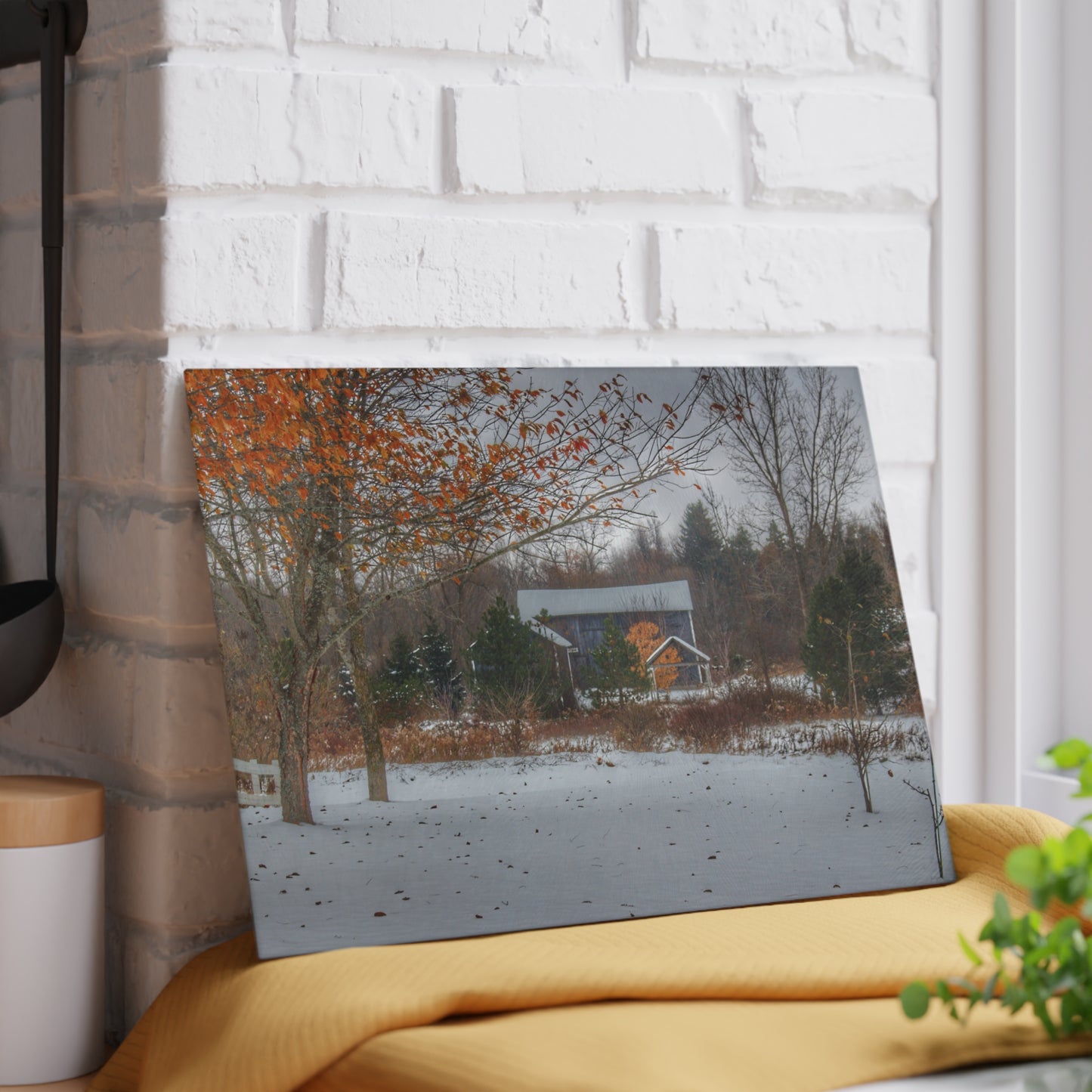 U R There Photography Oregon Road Blue Rustic Farmhouse Tempered-Glass Cutting Board