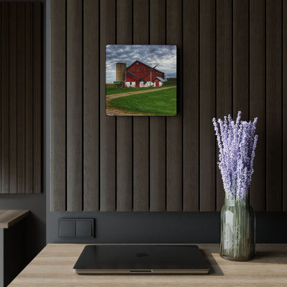U R There Photography Fostoria Red II Rustic Farmhouse Acrylic Analog Wall Clock