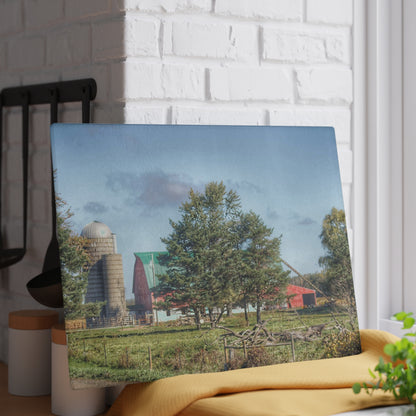 U R There Photography Croswell Wagner Road Red Rustic Farmhouse Tempered-Glass Cutting Board