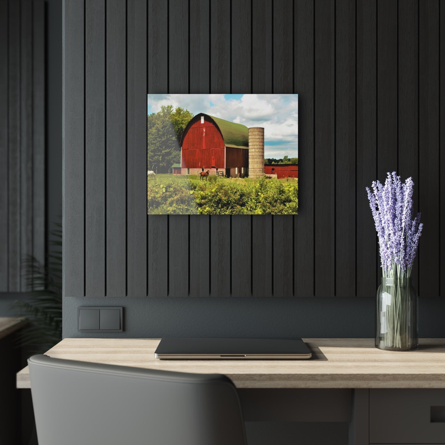 U R There Photography Elmwood Road Red and Horses Rustic Farmhouse Acrylic Wall Print