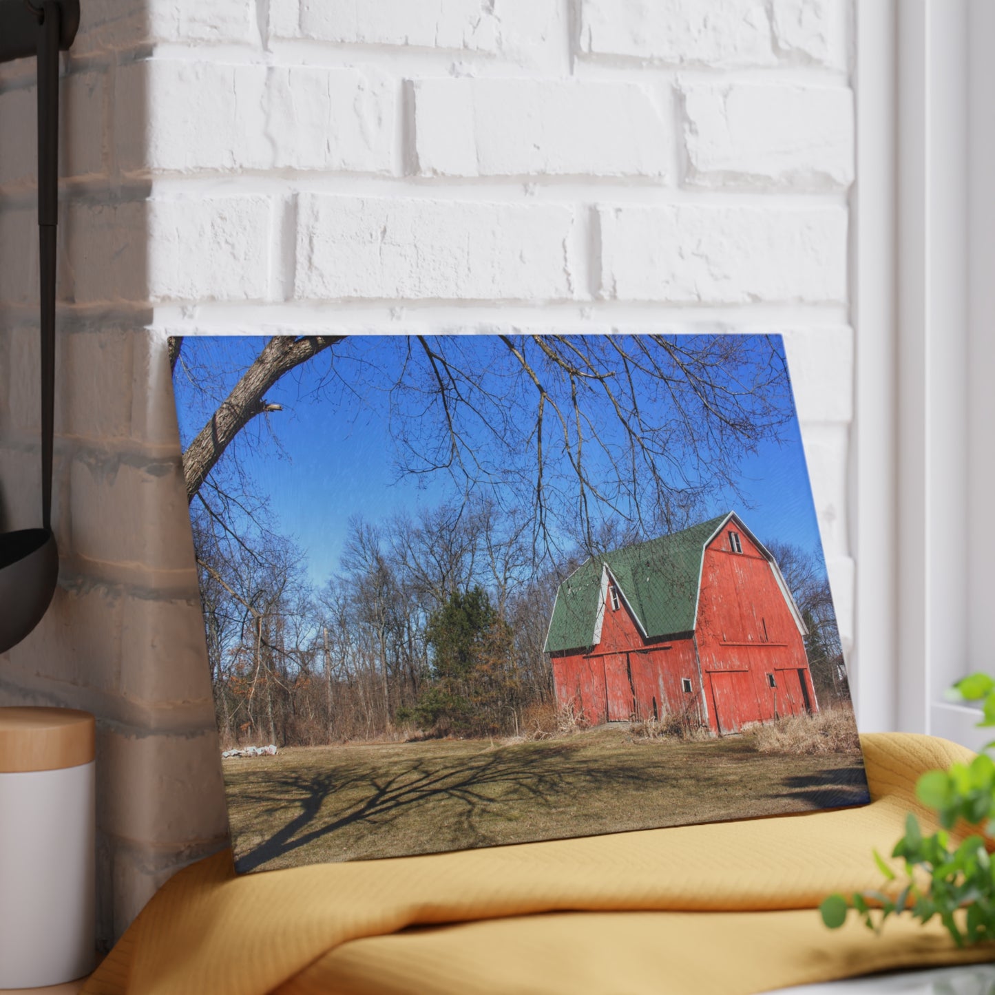 U R There Photography Hickory Ridge Red I Rustic Farmhouse Tempered-Glass Cutting Board